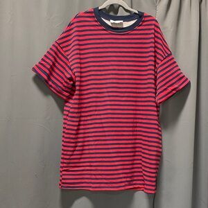Veveret Red & Blue  Striped T-Shirt Dress With Pockets - L